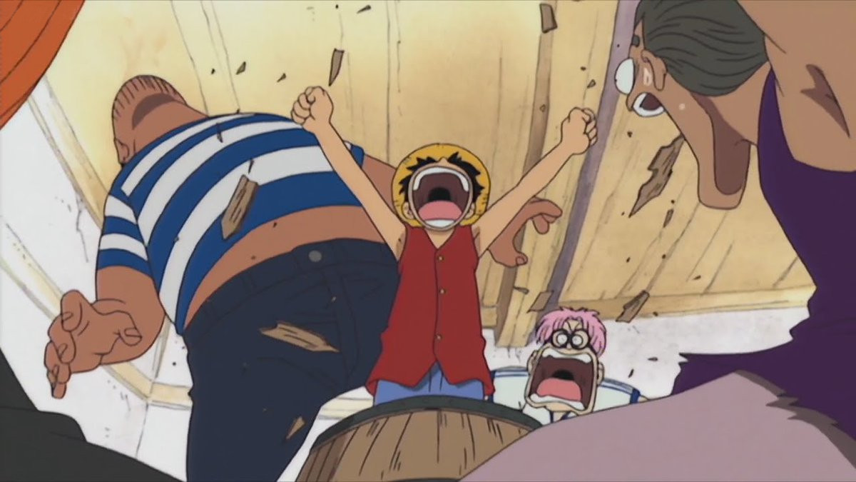 Luffy coming out of the barrel